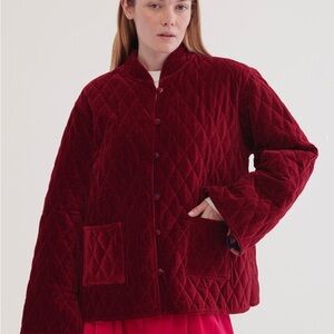 ✨Carine Paris✨ Women's Quilted Velvet Puffer Jacket - Burgundy Red size M